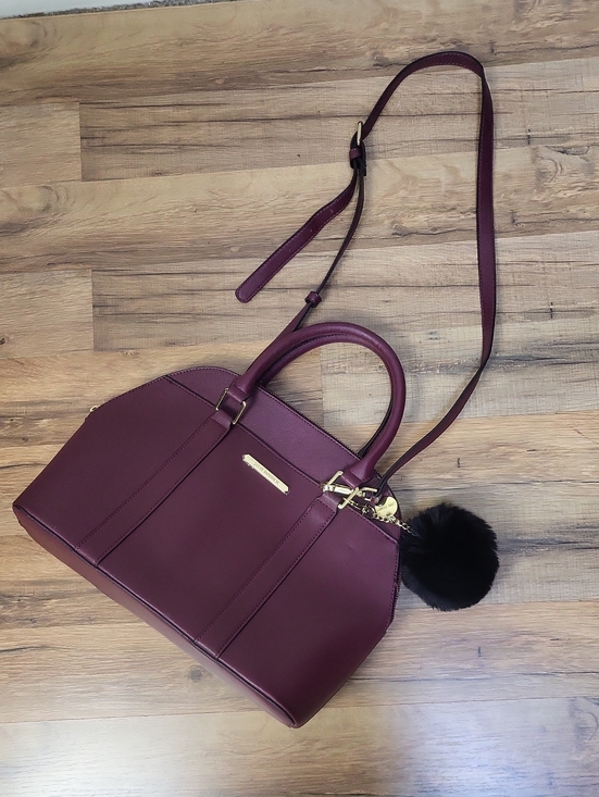 Steve Madden Handbags - STEVE MADDEN Bfranz Sachel Handbag In Wine Burgundy w/ Pom-pom Key Chain